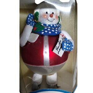 Santa's‎ Best North Pole Snowmen Ornament Skating Snowman Red Blue 1998 NIB